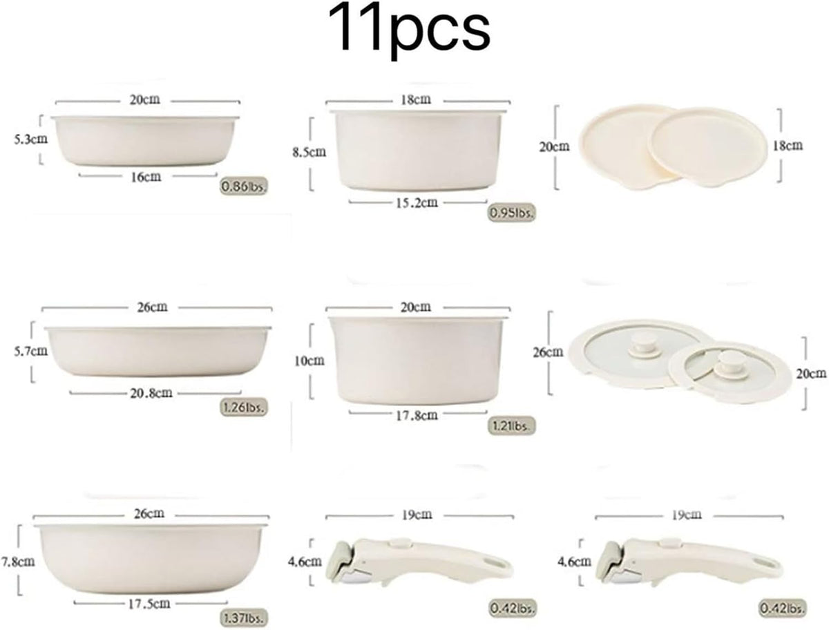 Cookware set with detachable handles 11 piece set