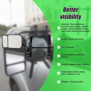 2x Towing Mirrors Pair Clip on Multi Fit Clamp On Towing Caravan 4X4 Trailer 