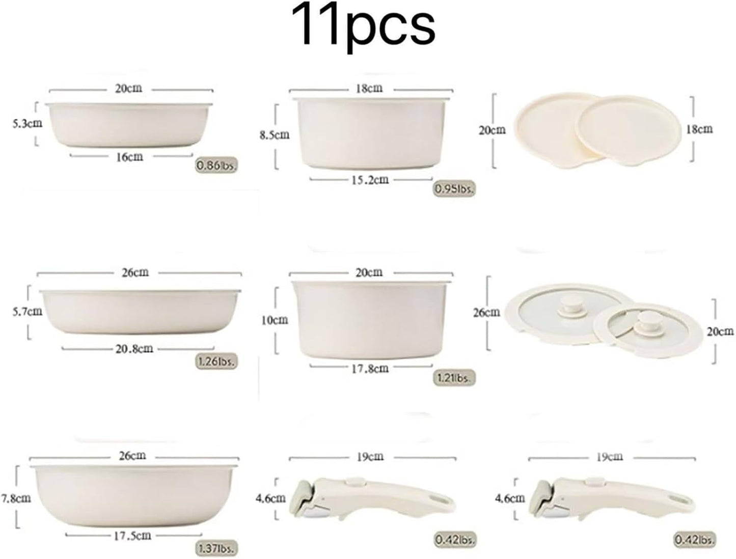 Cookware set with detachable handles 11 piece set