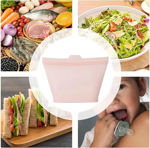 Premium Food Grade Silicone Storage Bag, Reusable Stand-Up Food Pouches-Set - Freezer to Microwave
