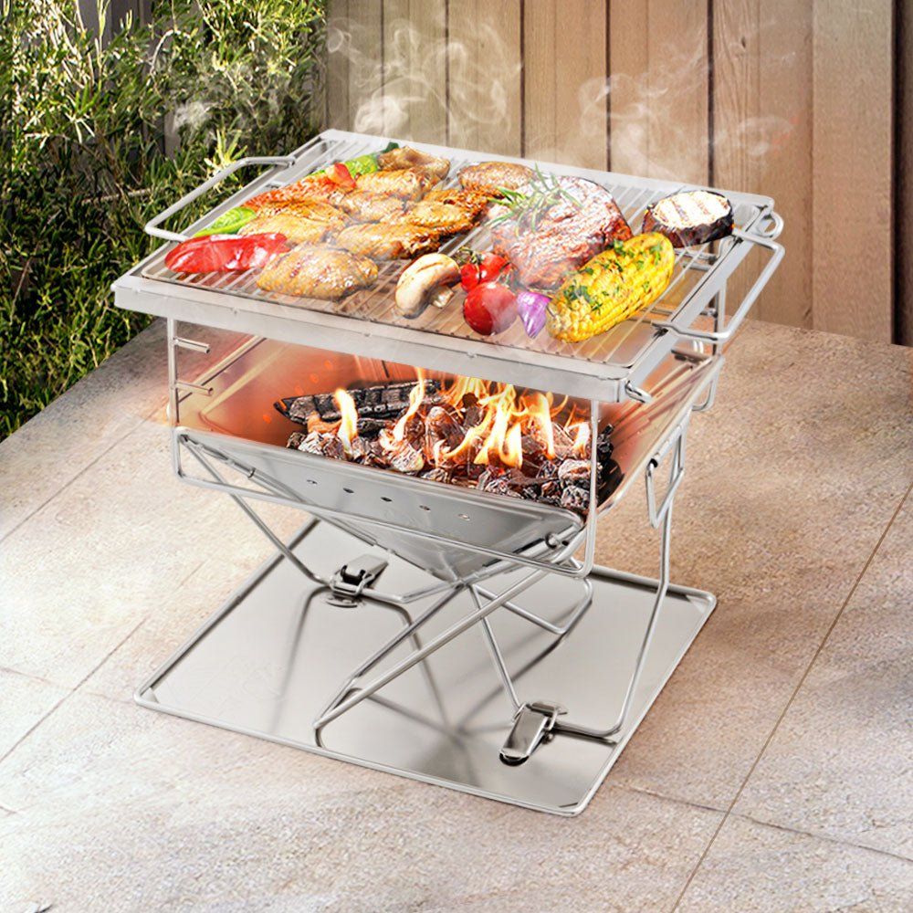 Stainless Steel Folding BBQ Stove, fire pit with adjustable height