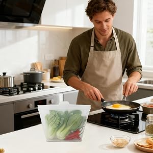 Premium Food Grade Silicone Storage Bag, Reusable Stand-Up Food Pouches-Set - Freezer to Microwave