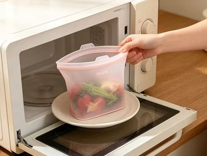 Premium Food Grade Silicone Storage Bag, Reusable Stand-Up Food Pouches-Set - Freezer to Microwave