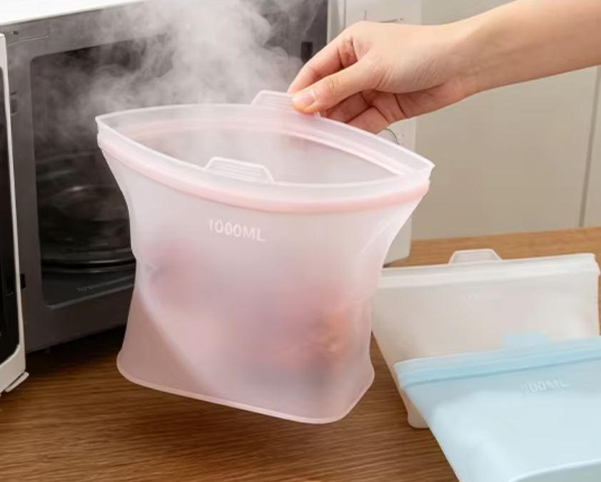 Premium Food Grade Silicone Storage Bag, Reusable Stand-Up Food Pouches-Set - Freezer to Microwave