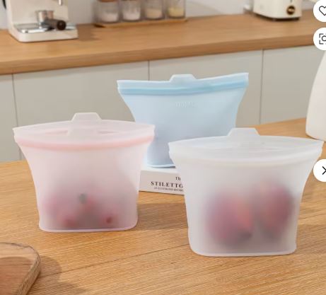 Premium Food Grade Silicone Storage Bag, Reusable Stand-Up Food Pouches-Set - Freezer to Microwave