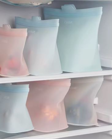 Premium Food Grade Silicone Storage Bag, Reusable Stand-Up Food Pouches-Set - Freezer to Microwave