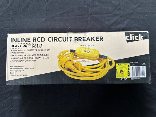 Click Inline Circuit Breaker Cable 6m Heavy Duty Cable 10A Plug