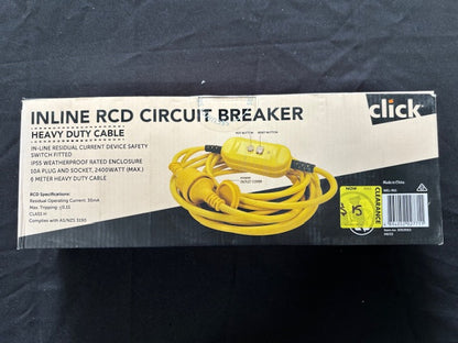 Click Inline Circuit Breaker Cable 6m Heavy Duty Cable 10A Plug