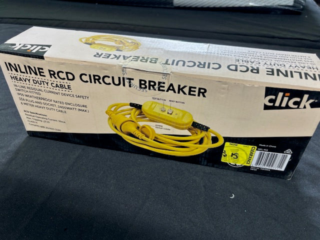 Click Inline Circuit Breaker Cable 6m Heavy Duty Cable 10A Plug