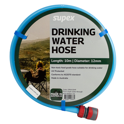 DRINKING WATER HOSE INC. FITTINGS - 10m COIL, 12mm Dia.