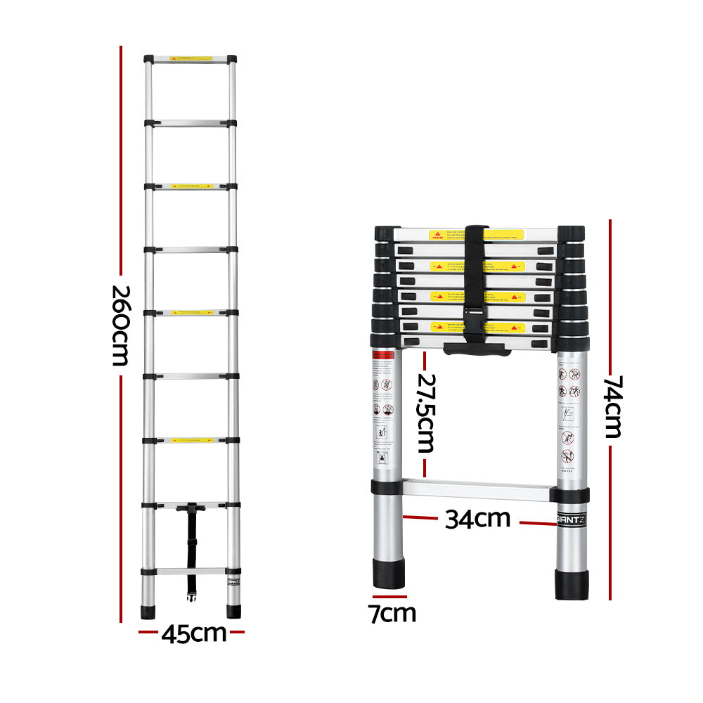 2.6M Telescopic Ladder Aluminium - DELIVERY ONLY