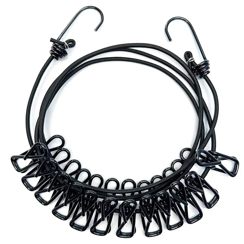 Clothesline Retractable Windproof Portable Elastic 12 pegs Black