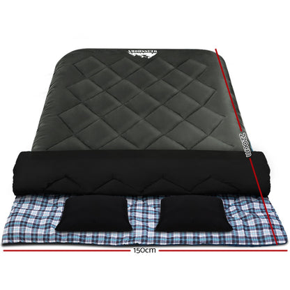 Sleeping Bag Double w/Pillow Thermal-  Grey - DELIVERY ONLY