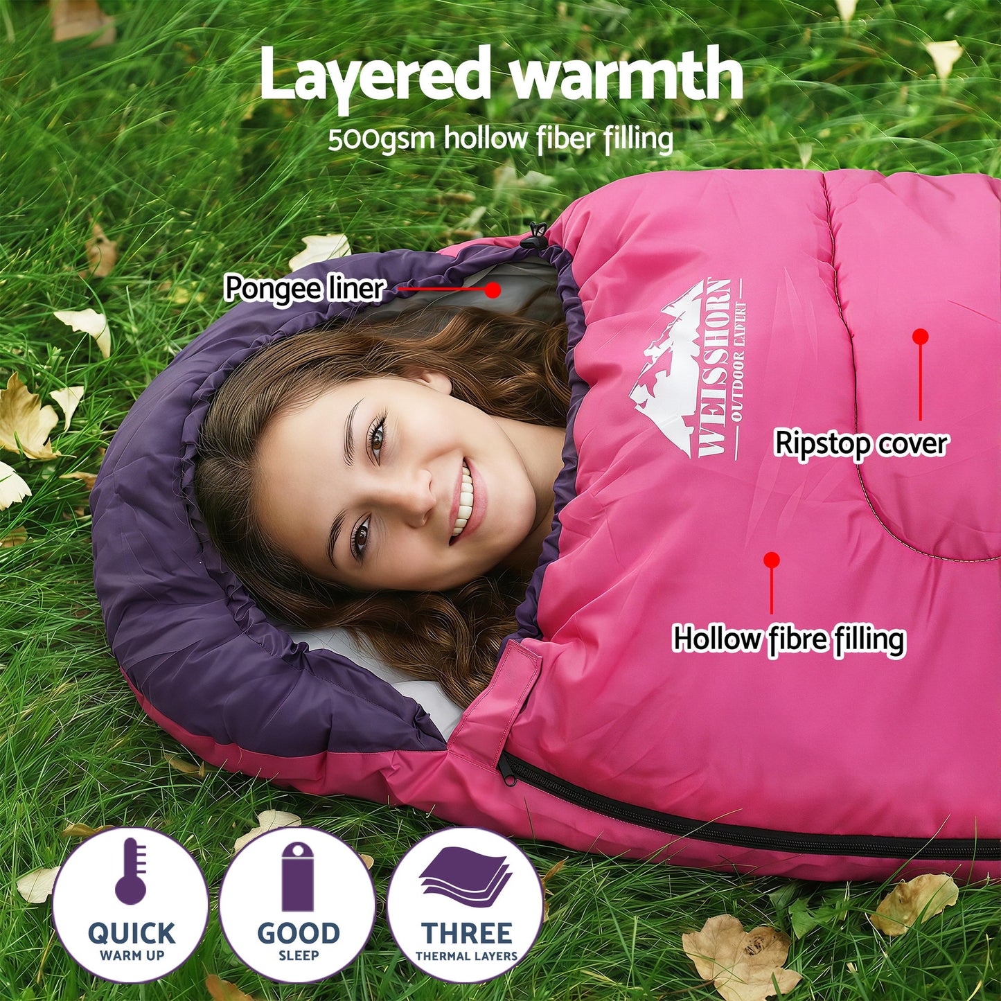 Sleeping Bag - Single - Pink - DELIVERY ONLY