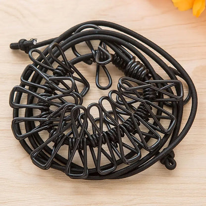 Clothesline Retractable Windproof Portable Elastic 12 pegs Black