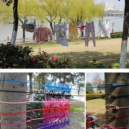 Clothesline Retractable Windproof Portable Elastic 12 pegs Black