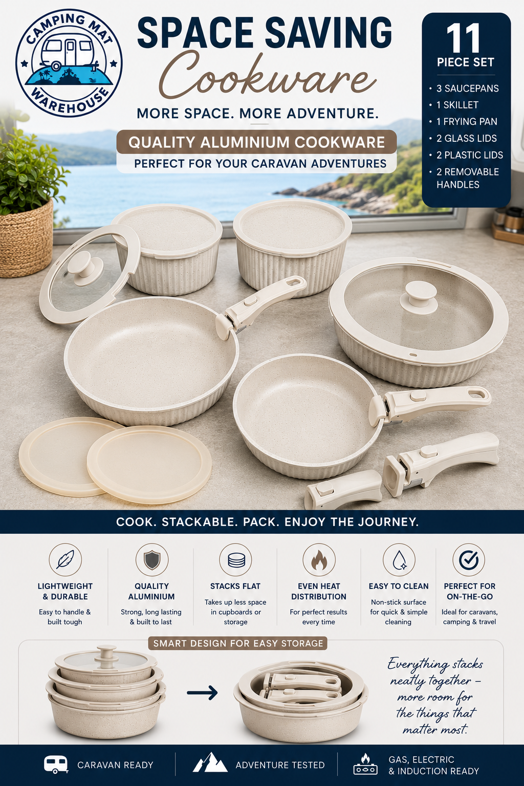 Cookware set with detachable handles 11 piece set